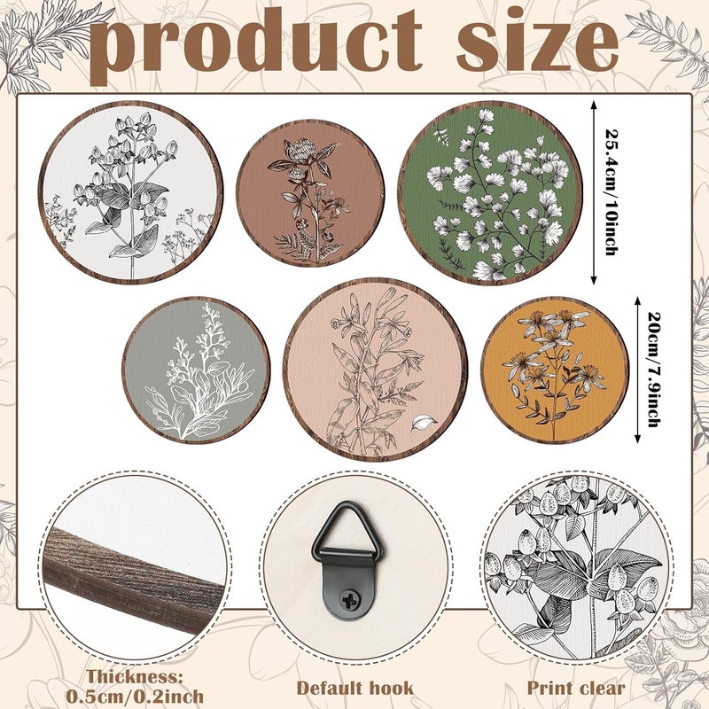 Barydat 6 Pieces Boho Plant Wall Art Decor Wooden Boho Farmhouse Rustic Bohemian Wall Hanging for Bedroom Living Room Office (Retro,8 Inch, 10 Inch) - Image 2